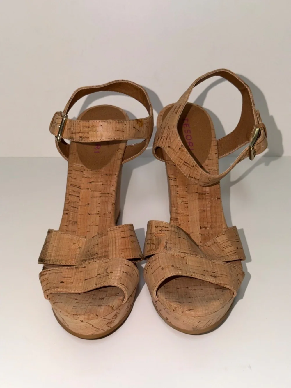 Tesori cork platform wedge sandals